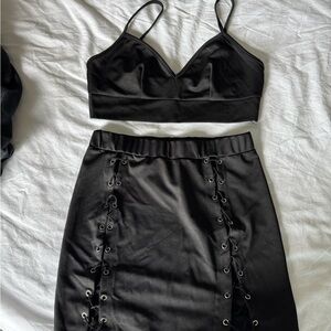 Elegant Black top & Skirt with Lace-Up Detail